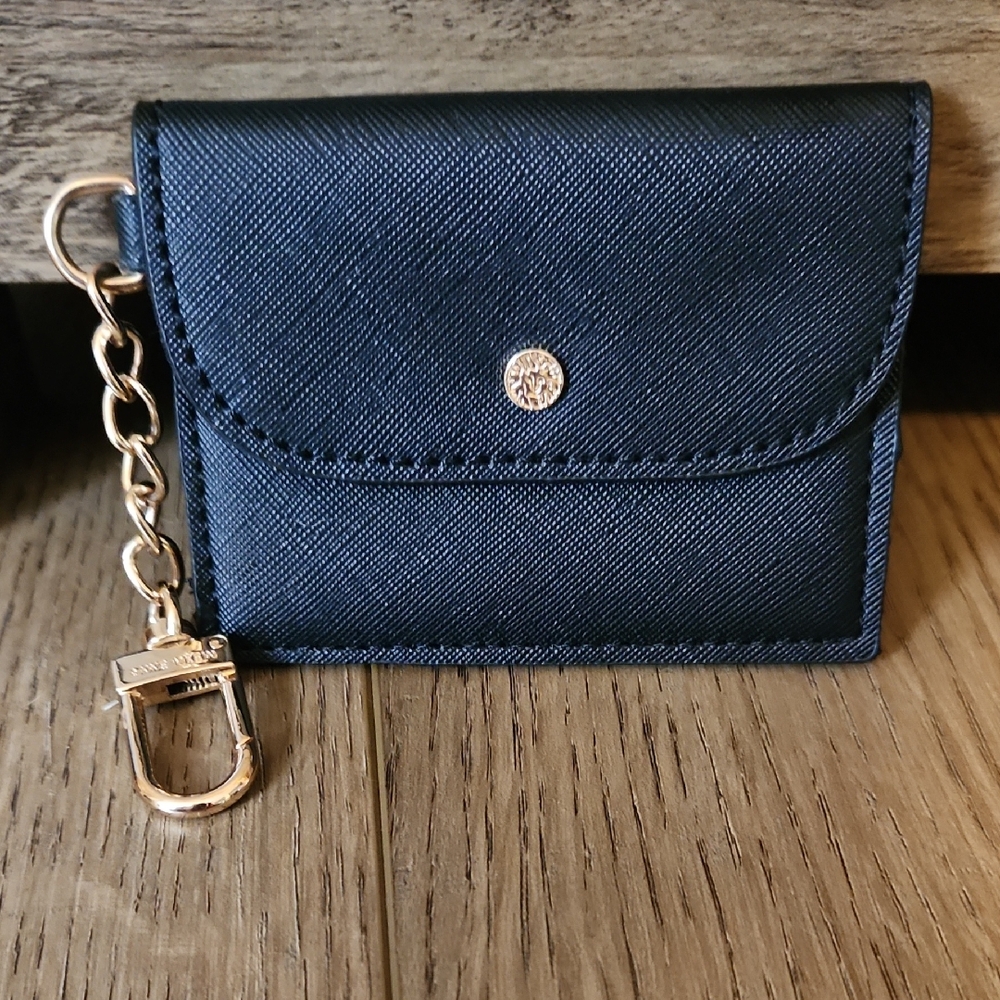 Anne Klein Black Card Holder with Gold Chain